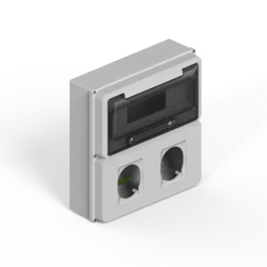 Caja IP65 p/12 polos DIN + un módulo p/2 tomas encapsuladas – gris