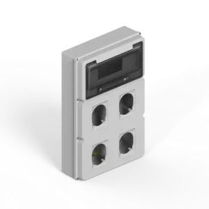Caja IP65 p/12 polos DIN + dos módulos p/4 tomas encapsuladas – gris