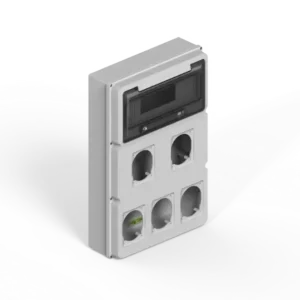 Caja IP65 p/12 polos DIN + dos módulos p/5 tomas encapsuladas – gris