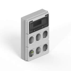 Caja IP65 p/12 polos DIN + dos módulos p/6 tomas encapsuladas – gris